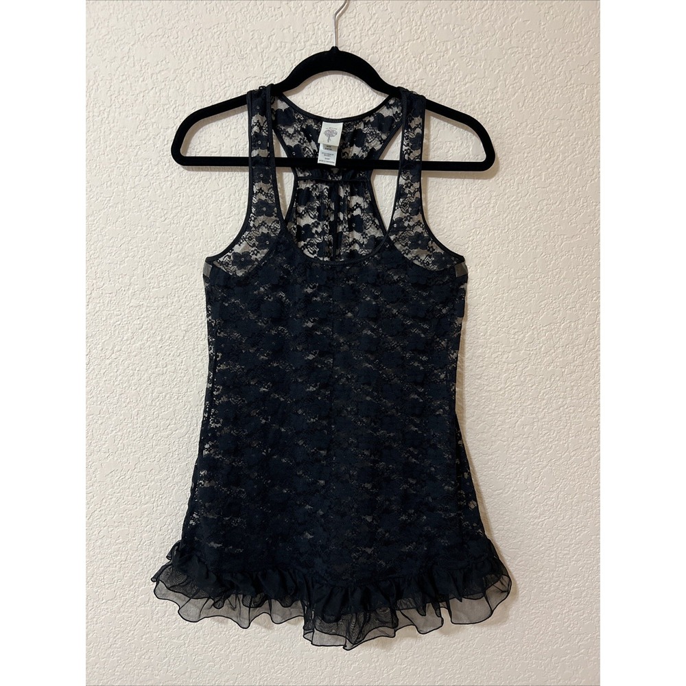 In Bloom Sheer Floral Lace Babydoll Chemise Cami Lingerie Dress S Ruffle Black